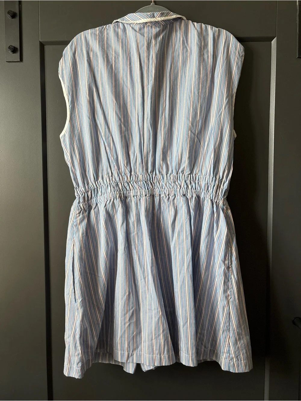NWT Anthropologie Blue and Red Striped Button-Front Romper